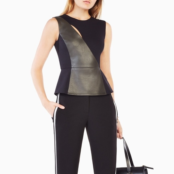 BCBGMaxAzria Brita Faux-Leather Top size XS NWT - Picture 1 of 6